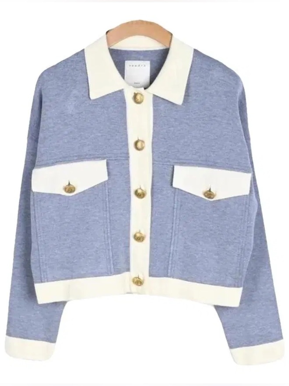 Sandro Blue and Cream Contrast-Trim Jacket